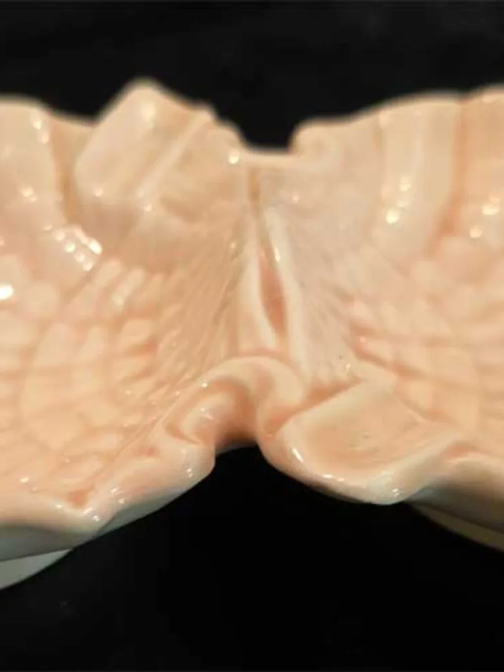Vintage MCM Ceramic Divided Dish Pink Scalloped Seashell 4